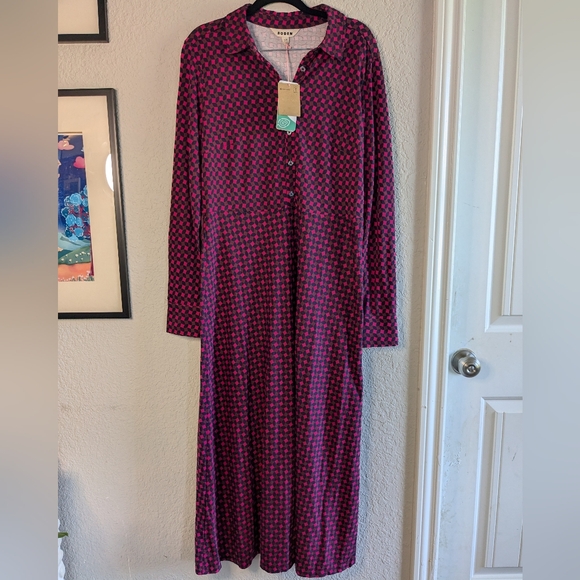NWT Boden Jersey Dress Long Sleeves Maxi Collared Size 8L Tencel Cotton NO SASH - Picture 1 of 10